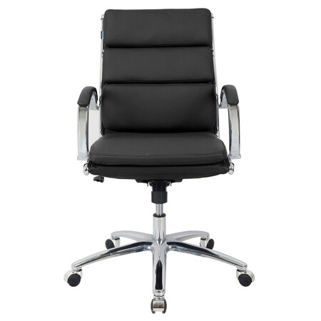 Interion By Global Industrial Interion Antimicrobial Bonded Leather Modern Ribbed Executive Chair, Black 695640BK-AM